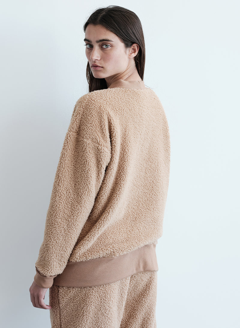 Double Faced Sherpa Oversized Cardigan in Teddy-back