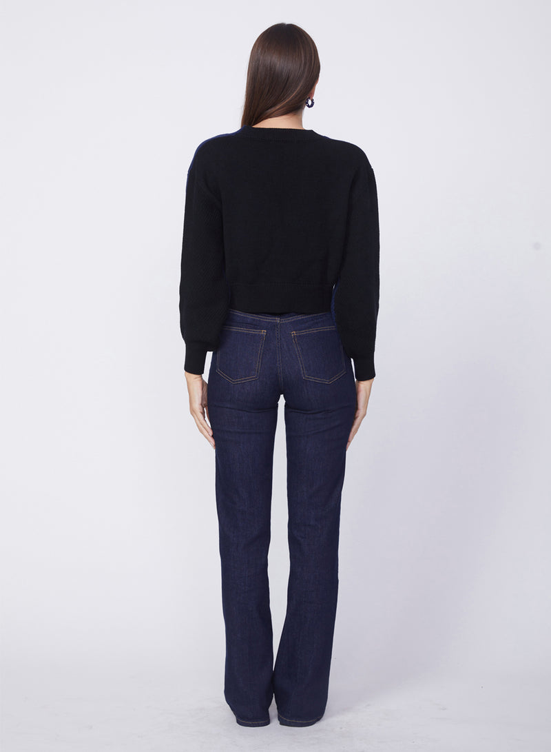 Colorblock Cropped Cardigan Sweater in Navy/Black