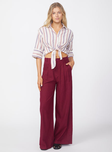 Linen Wide Leg Trouser in Bordeaux – shopstateside.us