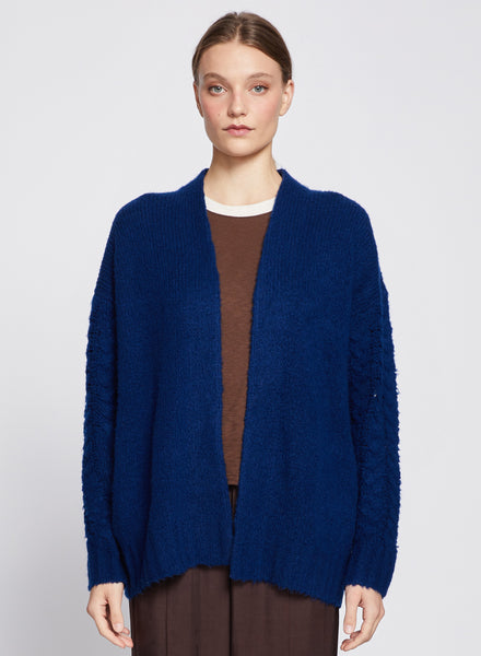 Cable Knit Sleeve Cardigan in New Navy – shopstateside.us
