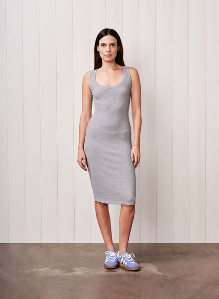 Luxe Thermal Midi Tank Dress in Heather Grey - S - Shop STATESIDE Dresses