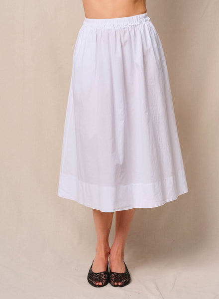 Voile Ribbed Waist Midi Skirt in White – shopstateside.us