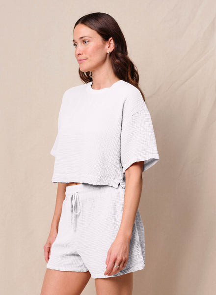 トップス OLD pleats/gauze/check n/s top Vintage Embroidery Patch Gauze Top | Greige Goods