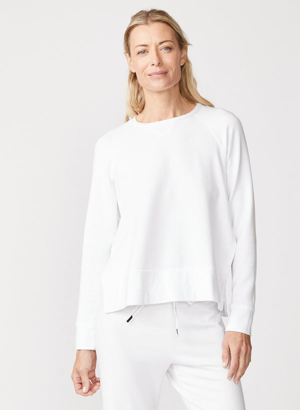 white fleece side slit sweatshirt - front