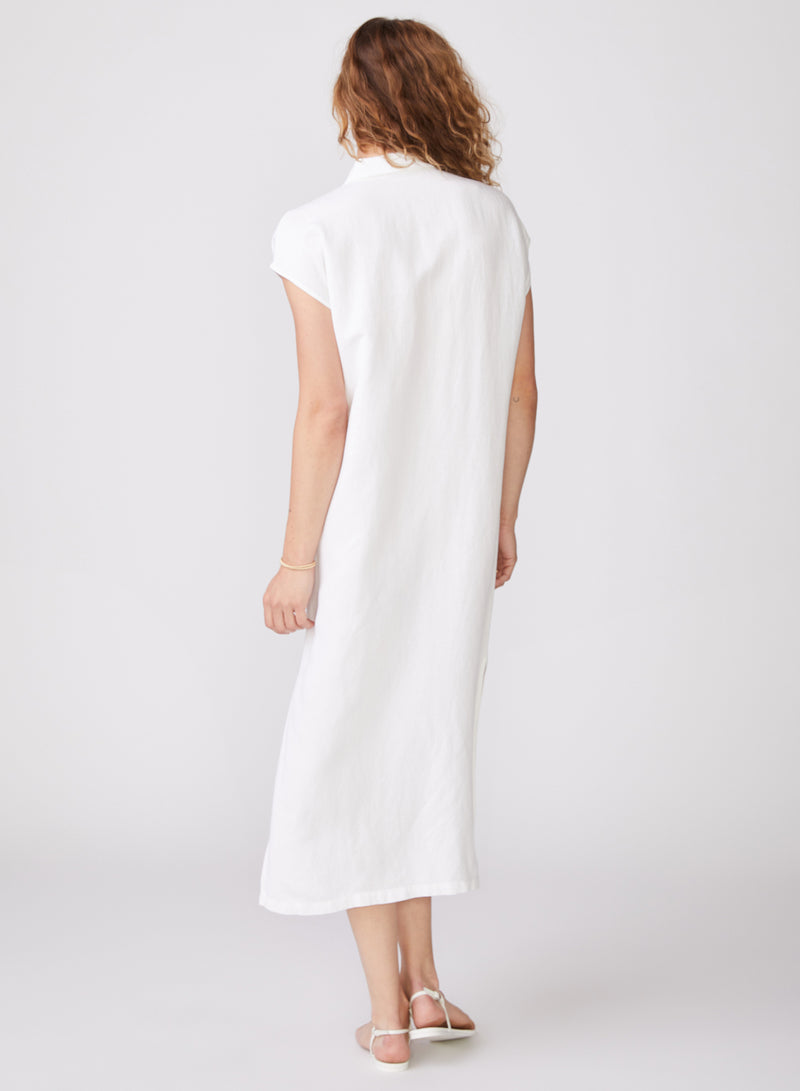 Linen Short Sleeve Maxi Shirt Dress in White - back