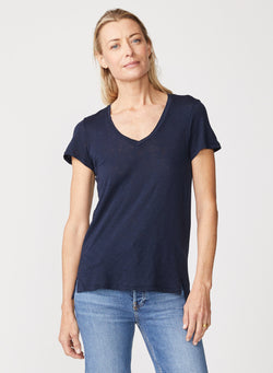 Supima Slub Short Sleeve V-Neck in New Navy-front