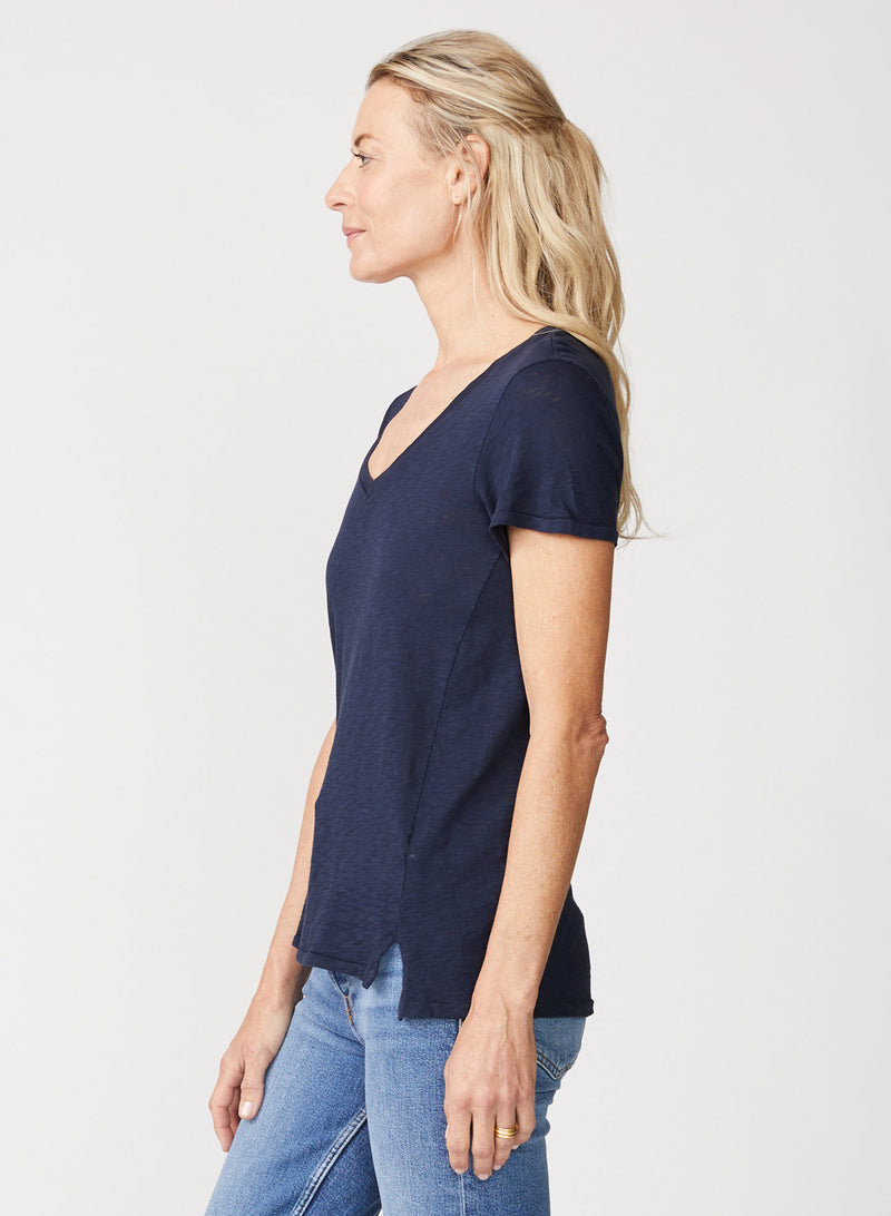 Supima Slub Short Sleeve V-Neck in New Navy