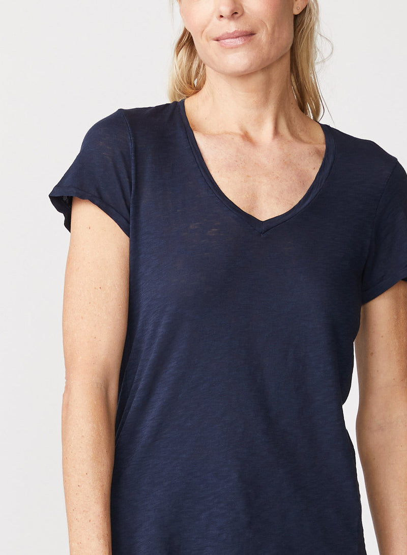 Supima Slub Short Sleeve V-Neck in New Navy