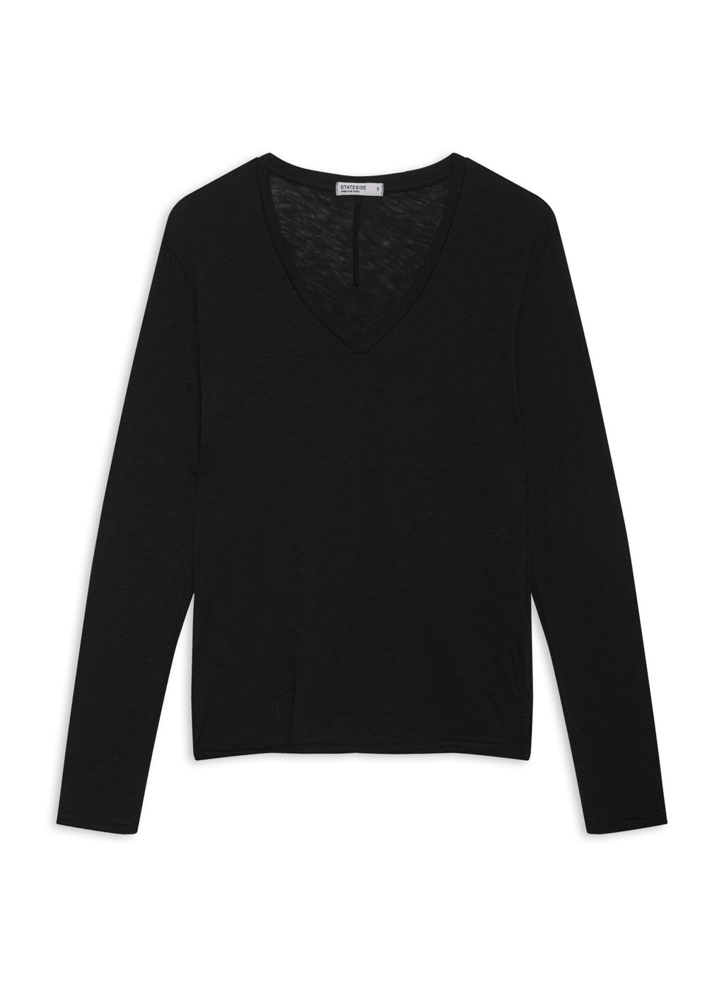 Supima Slub Jersey Long Sleeve VNeck in Black shopstateside.us