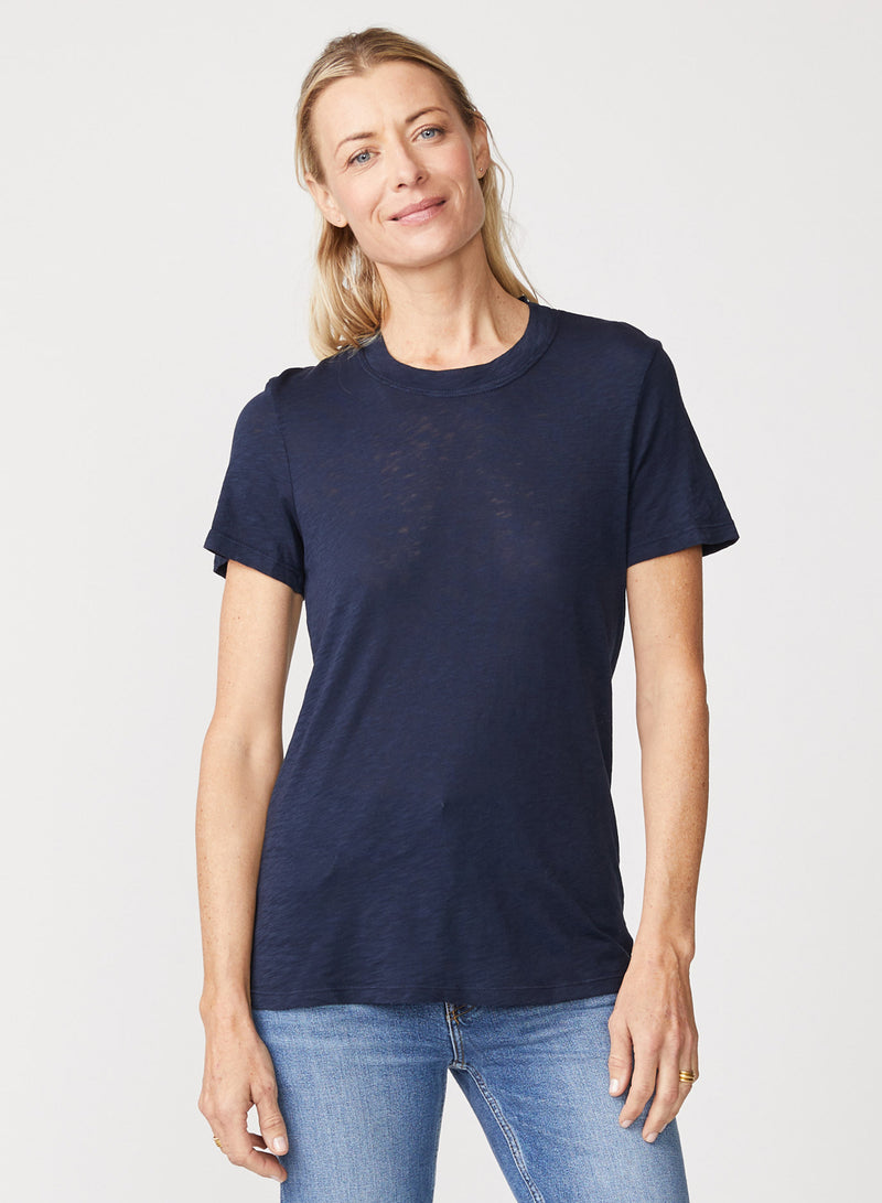 Supima Slub Jersey Short Sleeve Crew in New Navy