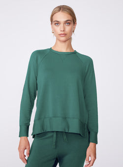 Softest Fleece Raglan Side Slit Sweatshirt in Rainforest3/4 front