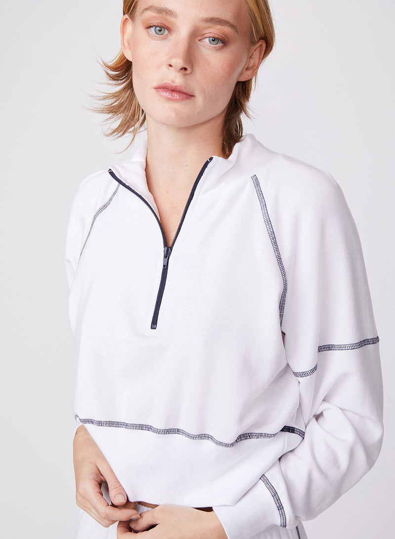 Softest Fleece Cropped Half-Zip Pullover with Contrast in White