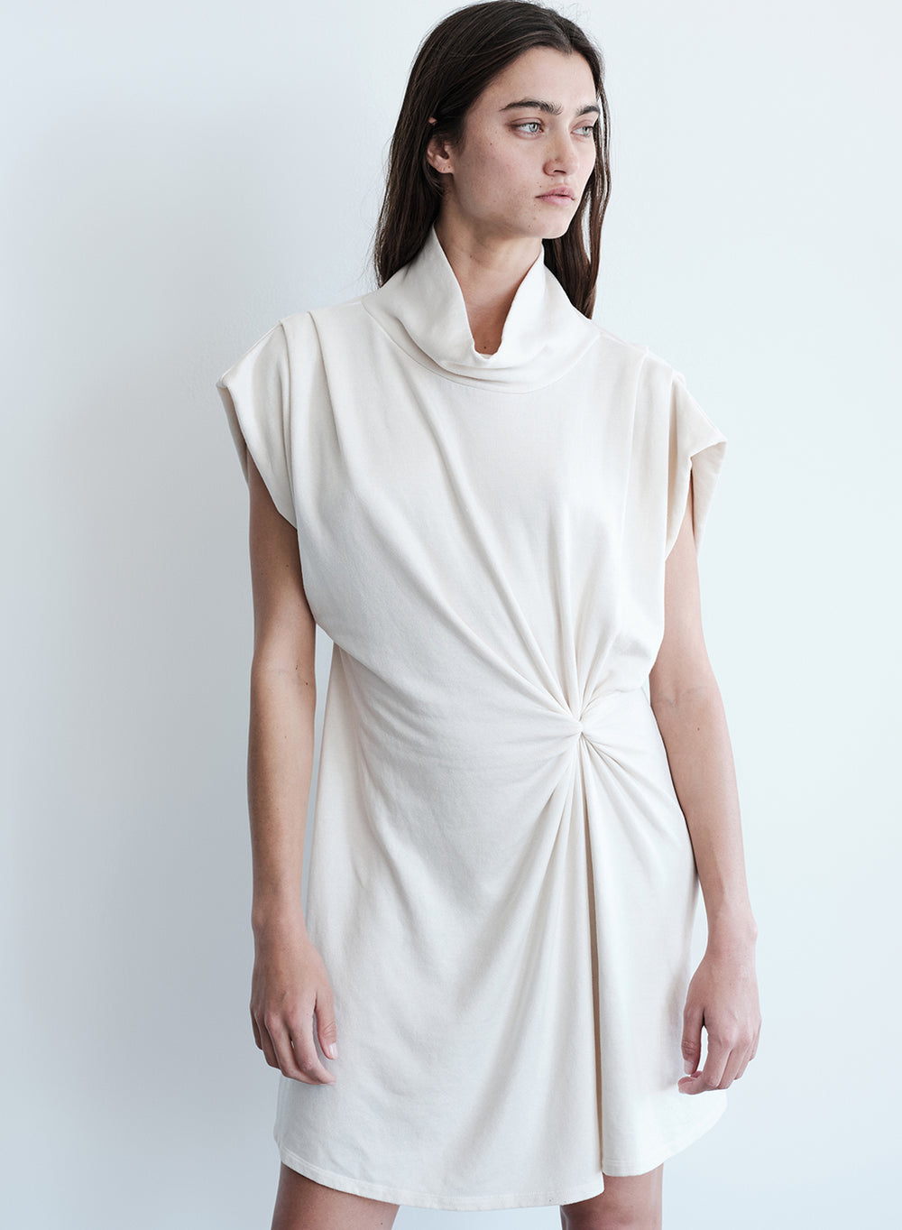 Softest Fleece Twist Midi Dress in Cream - S - Shop STATESIDE Dresses