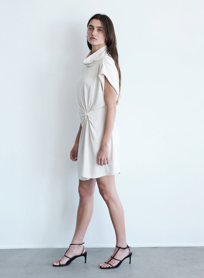 Softest Fleece Twist Midi Dress in Cream-side