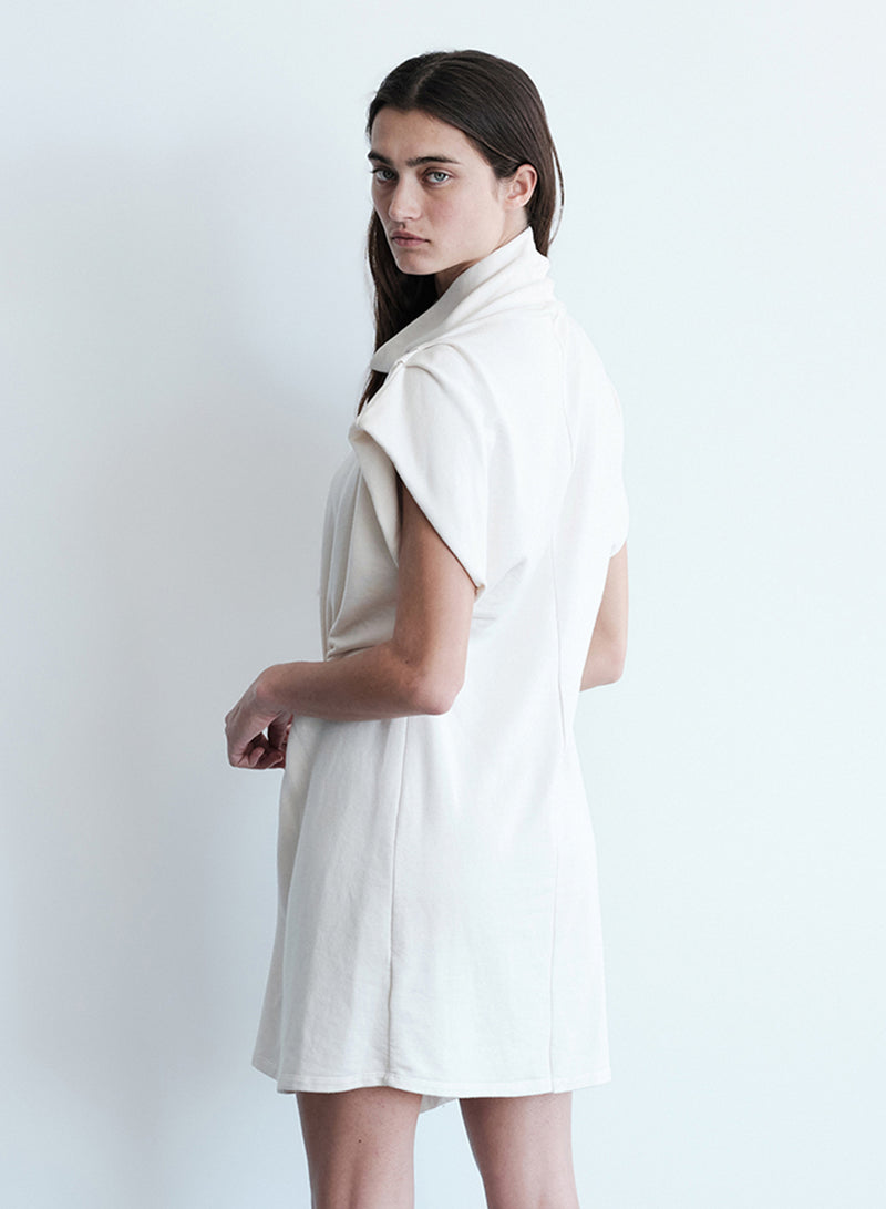 Softest Fleece Twist Midi Dress in Cream-side/back