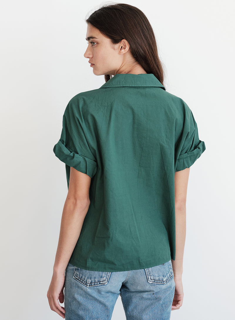 Poplin Short Sleeve Front Twist Shirt in Rainforest