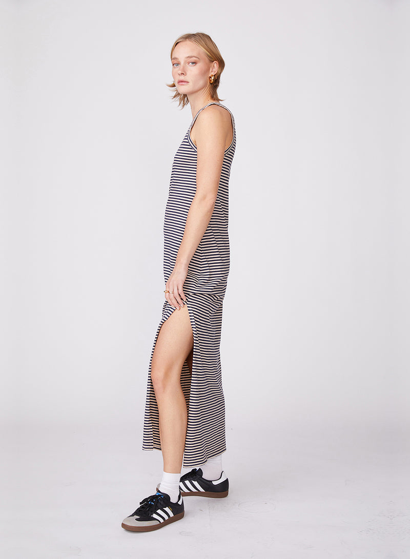 Go To Tank Dress - Navy Stripe Organic
