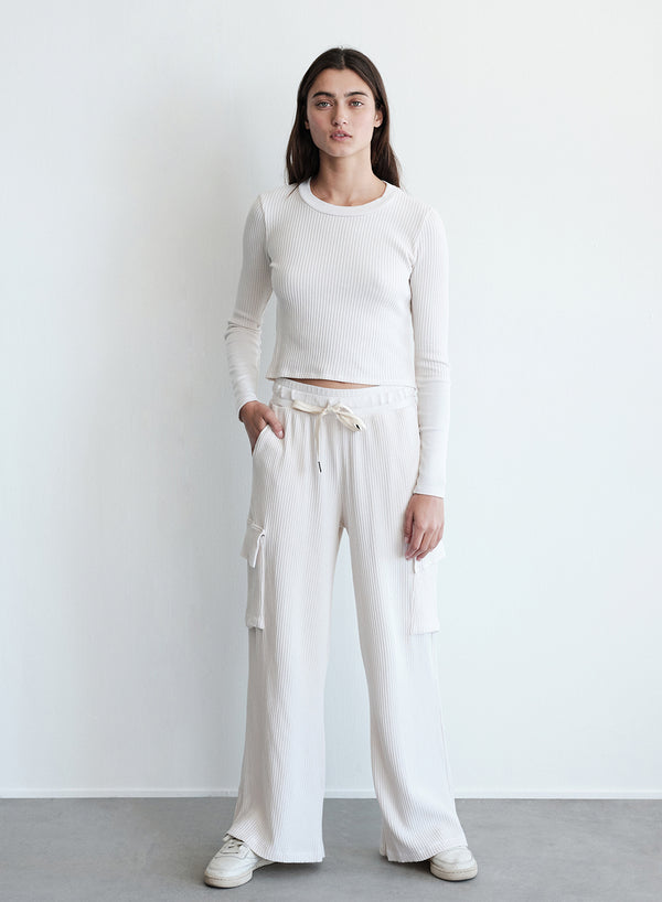 Luxe Thermal Long Sleeve Scoop Neck in Cream-full length