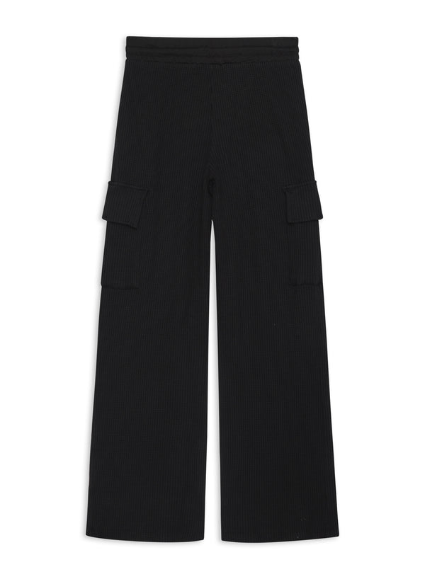 Luxe Thermal Drawstring Cargo Pant in Black-back