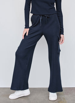 Luxe Thermal Drawstring Cargo Pant in New Navy front