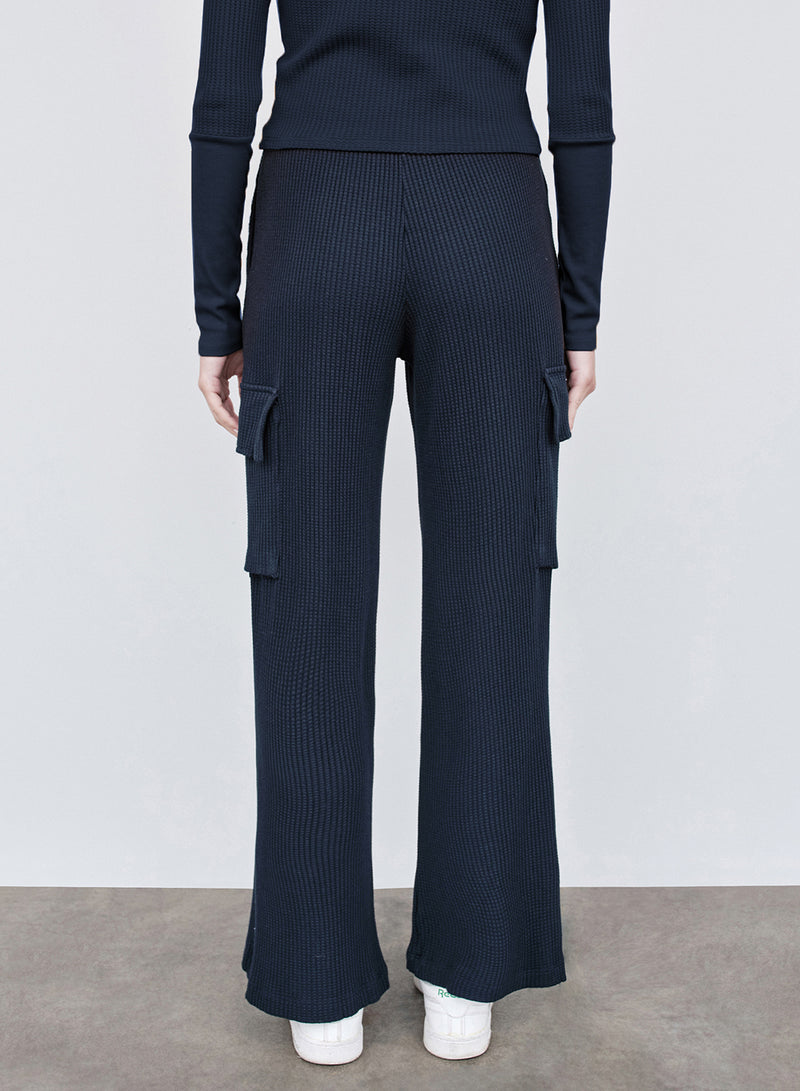 Luxe Thermal Drawstring Cargo Pant in New Navy back