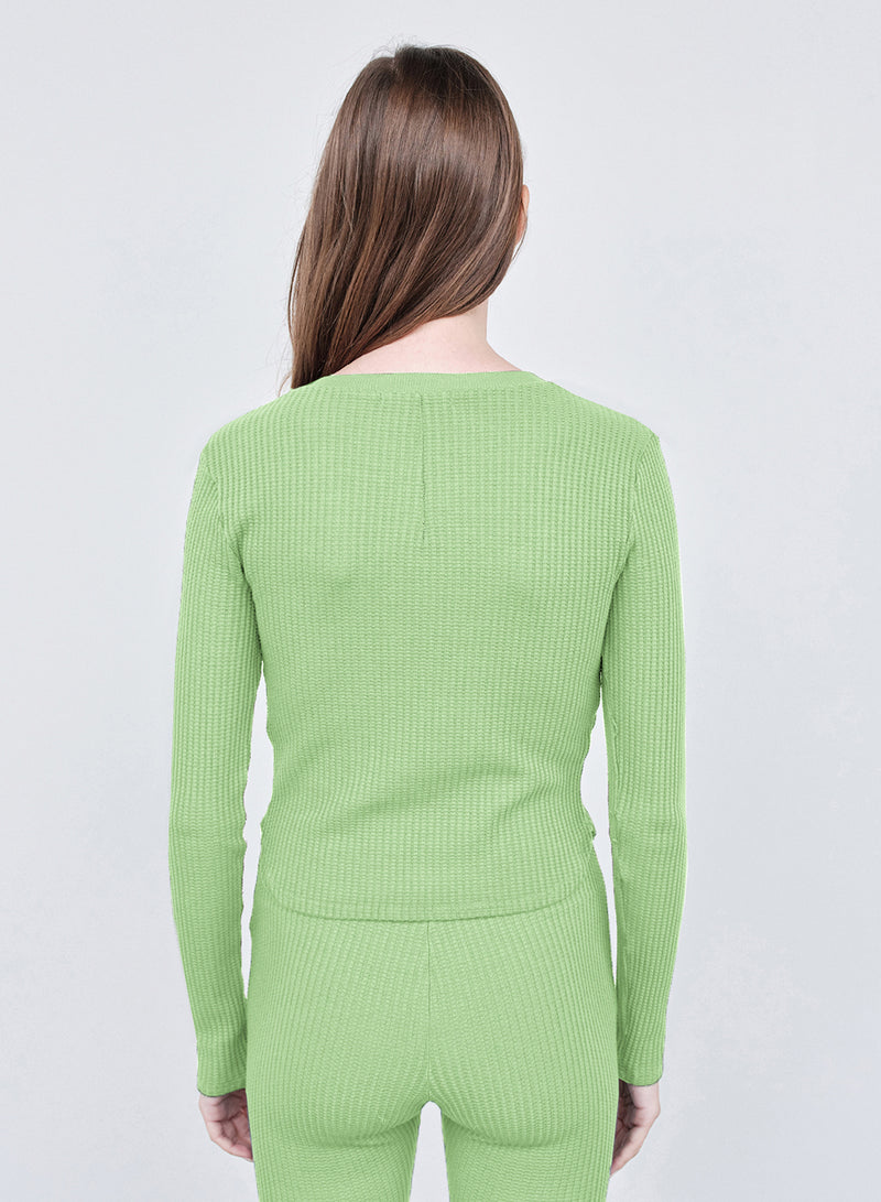 Luxe Thermal Henley Top in Wasabi back view