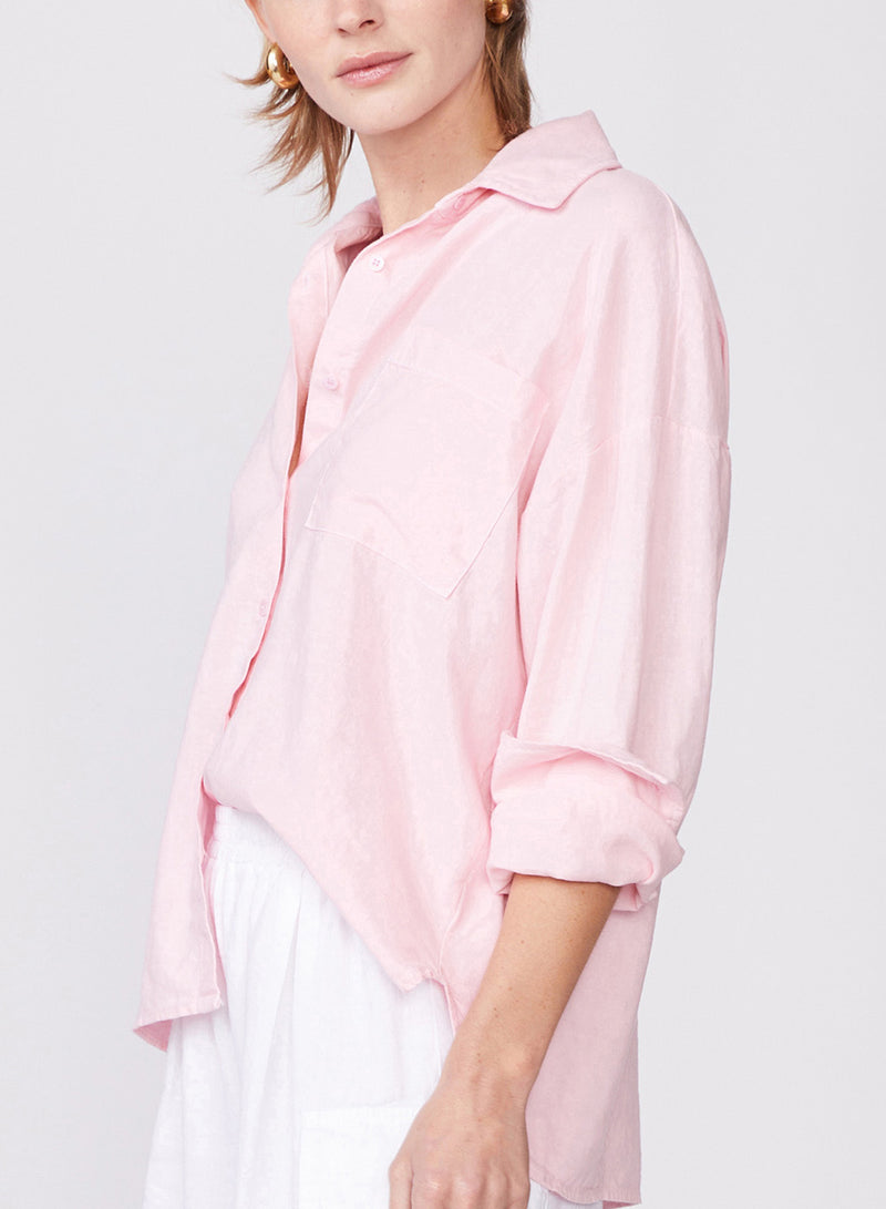 Linen Oversized Shirt in French Pink - left side