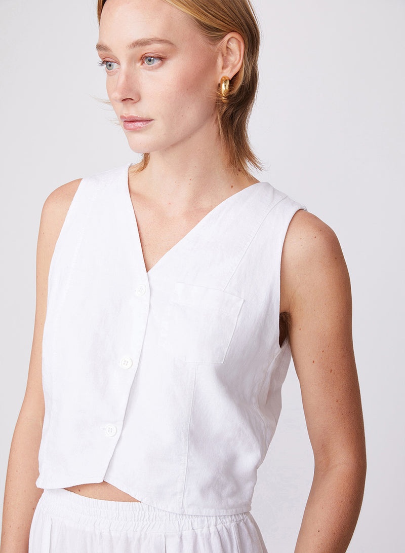 Linen Pocket Vest in White