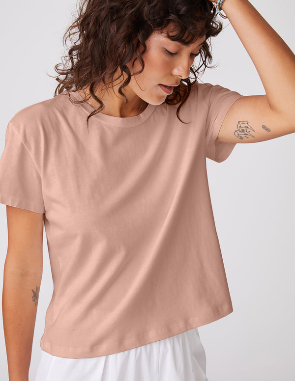 Cloud Jersey Short Sleeve Crew in Almond