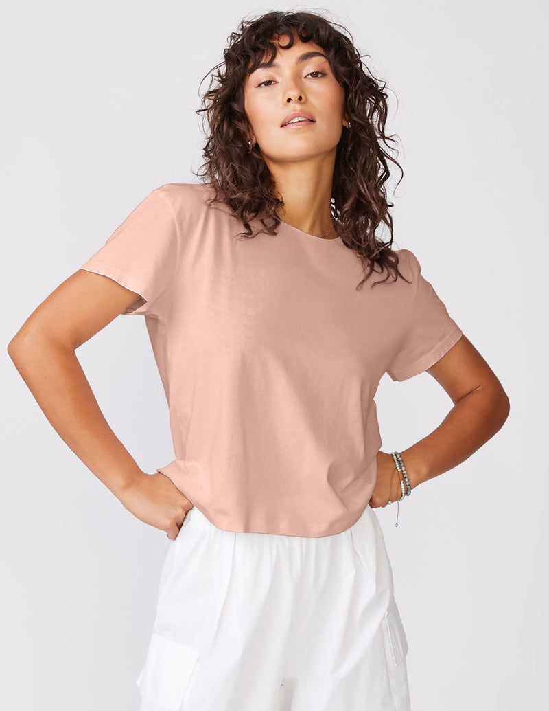 Cloud Jersey Short Sleeve Crew in Almond