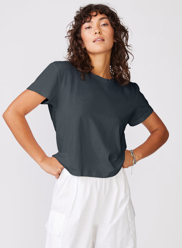 Cloud Jersey Short Sleeve Crew in Anthracite