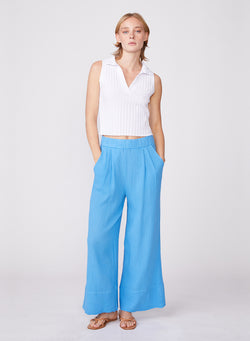 Gauze Wide Leg Pull On Pant in Sail - standing front