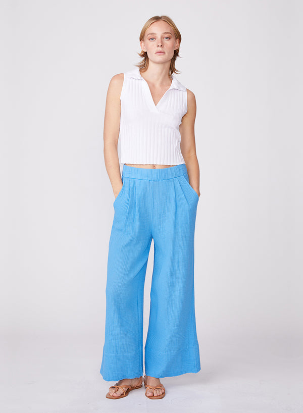 Gauze Wide Leg Pull On Pant in Sail - standing front