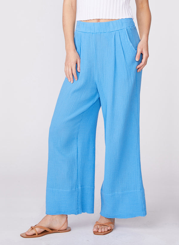 Gauze Wide Leg Pull On Pant in Sail - front close up