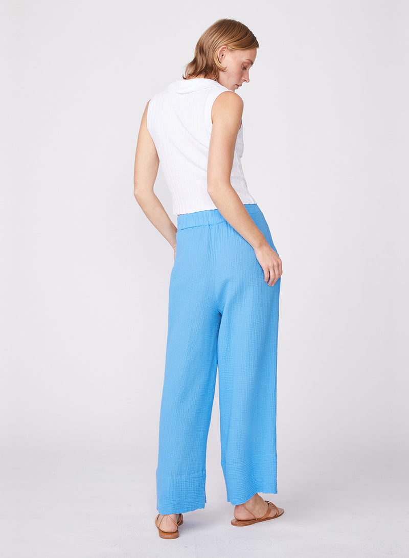 Gauze Wide Leg Pull On Pant in Sail - back view leaning to right