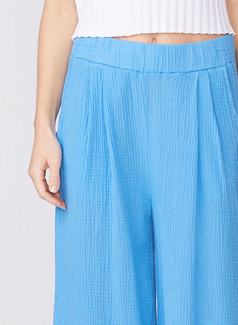 Gauze Wide Leg Pull On Pant in Sail  close up waistband and pleats