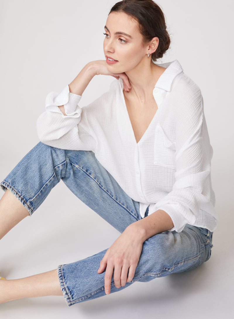 Gauze Oversized Shirt in White