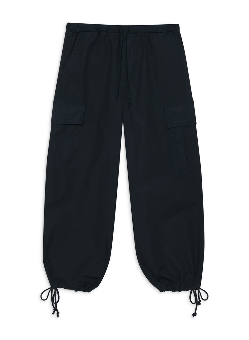 Structured Poplin Drawstring Cargo Pant in New Navy front