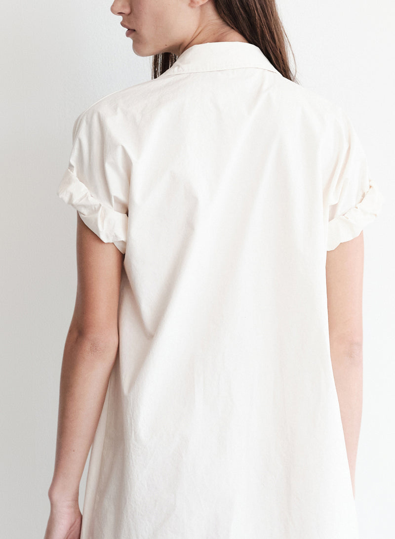 Structured Poplin Rolled Sleeve Midi Shirt Dress in Cream