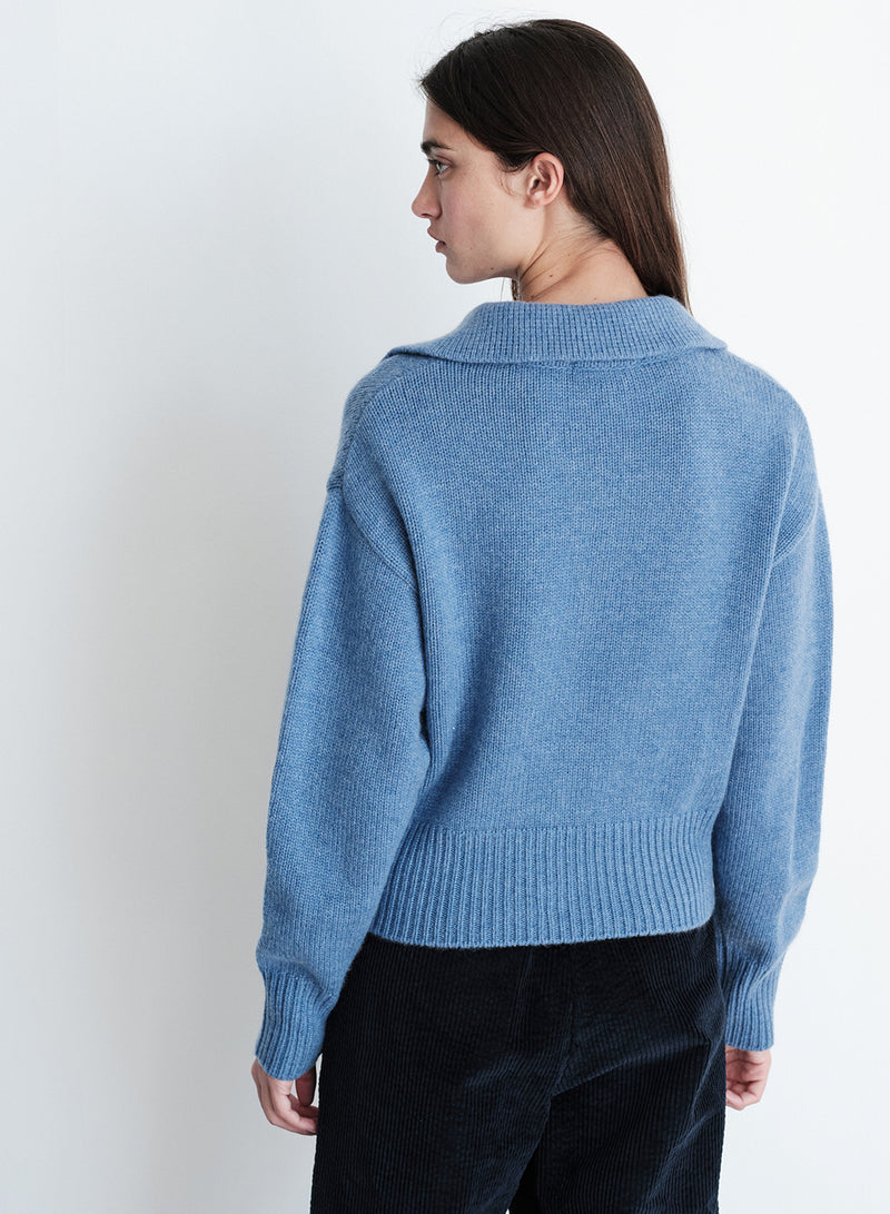 Wool/Cashmere Johnny Collar Sweater in Denim-back