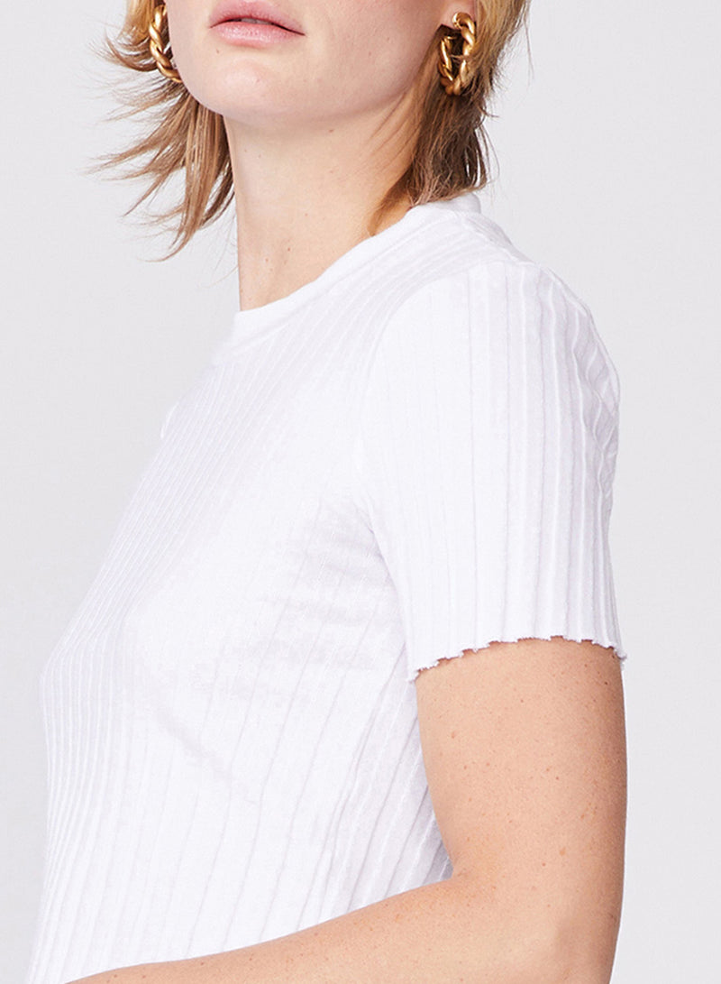 Farmboy Rib Baby Tee in White - left side close up