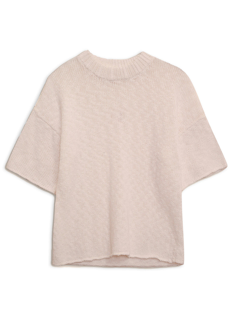 Cotton Linen Short Sleeve Sweater in Camel