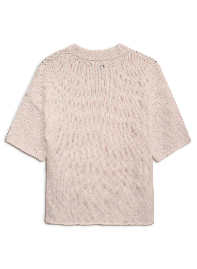 Cotton Linen Short Sleeve Sweater in Camel