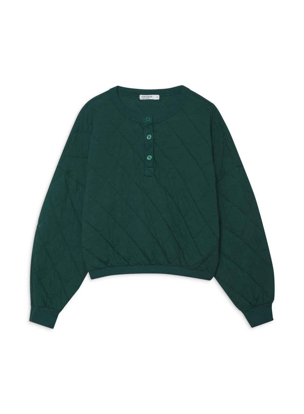 Quilted Oversized Henley Pullover in Rainforest