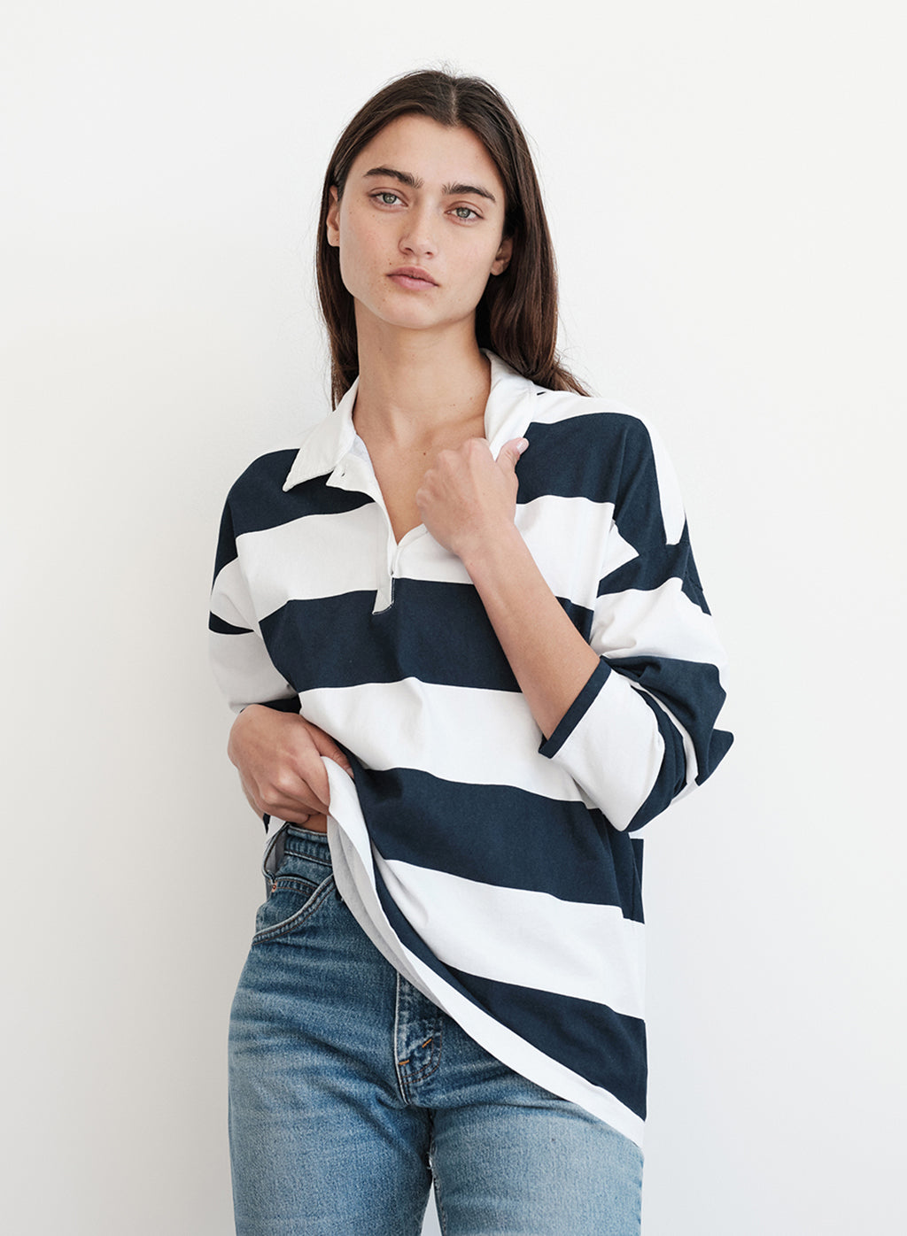 Wide Rugby Stripe Oversized Polo in Paper