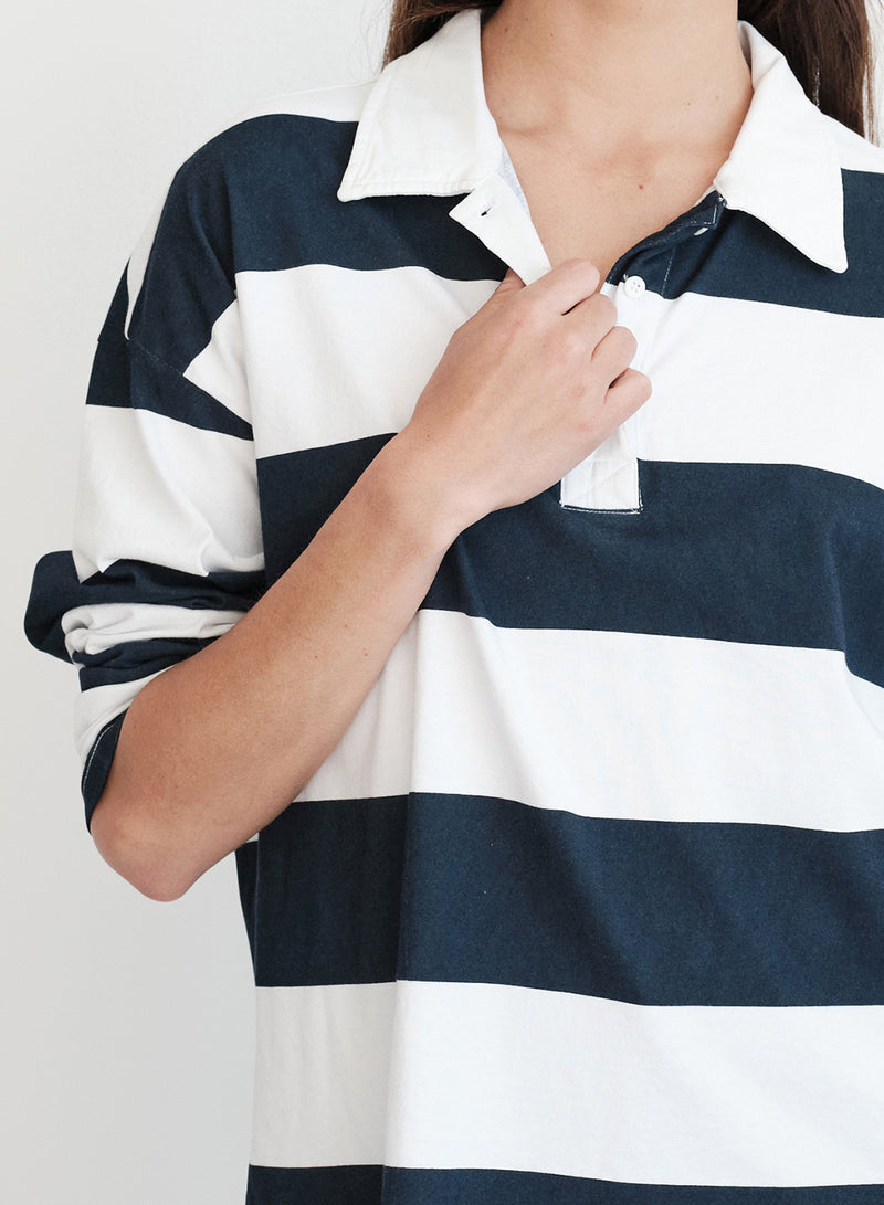 Wide Rugby Stripe Oversized Polo in Paper