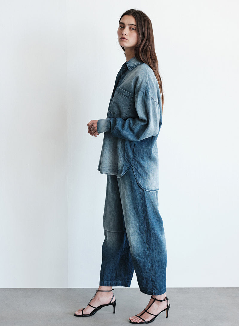 TBS EXCLUSIVE Stonewashed Chambray Oversized Shirt in Medium Wash-side