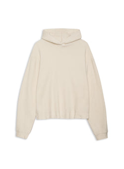 Sherpa Cropped Side Slit Hoodie in Cream-front