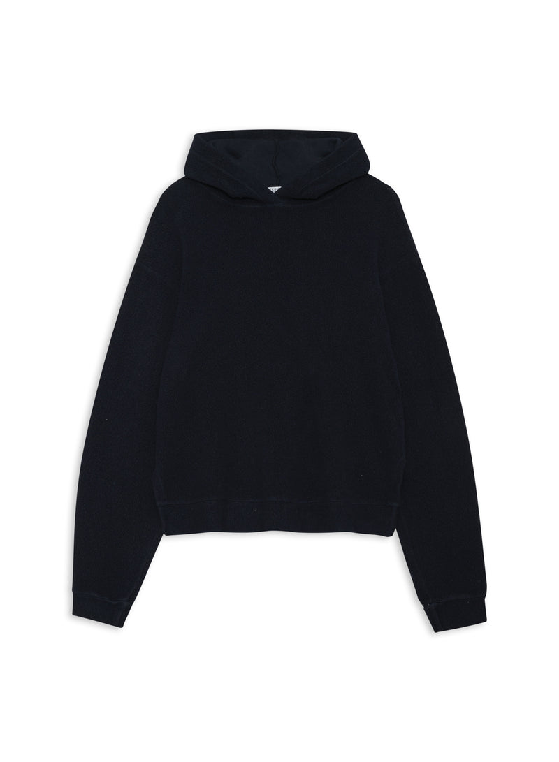 Sherpa Cropped Side Slit Hoodie in New Navy-front