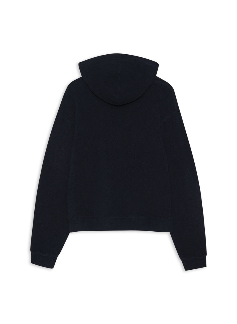 Sherpa Cropped Side Slit Hoodie in New Navy-back
